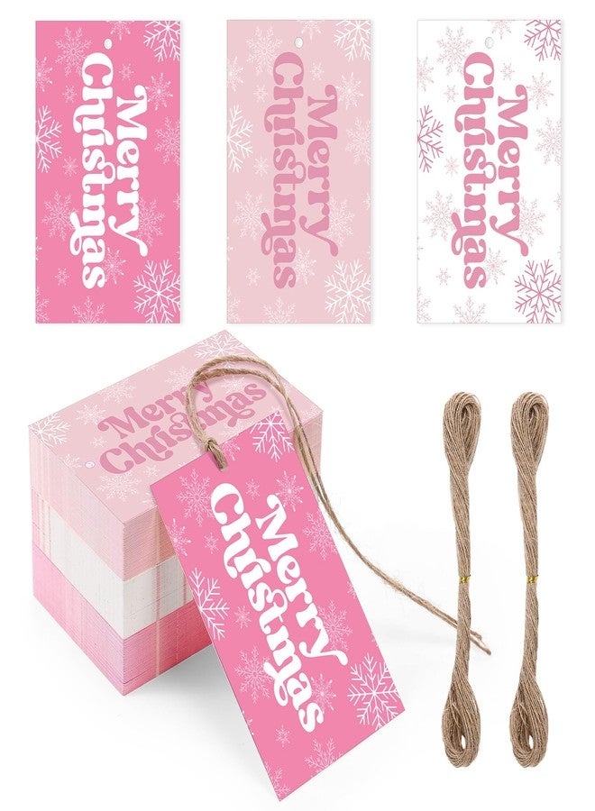 Jenaai 120 Pcs Pink Christmas Gift Tags with String 3 Designs Pink Merry Christmas Paper Gift Tags Xmas Hanging Label Snowflake Xmas Label for Happy Holiday Name Presents Season Events DIY Crafts - Image 1